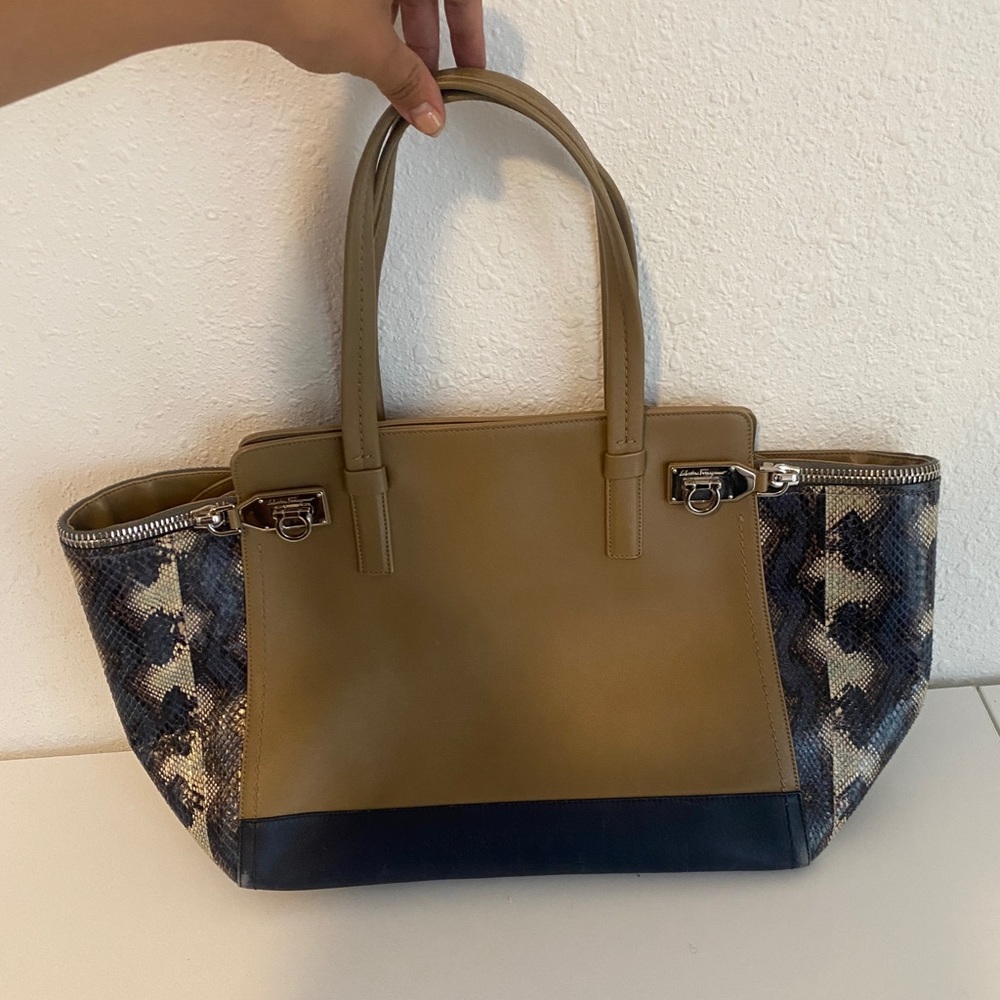 Salvatore Ferragamo Snakeskin Leather Tote